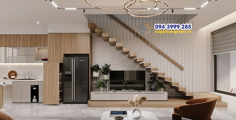 Cầu thang dây cáp tạo điểm nhấn cho phòng khánh Cầu thang dây cáp tạo điểm nhấn cho phòng khánh